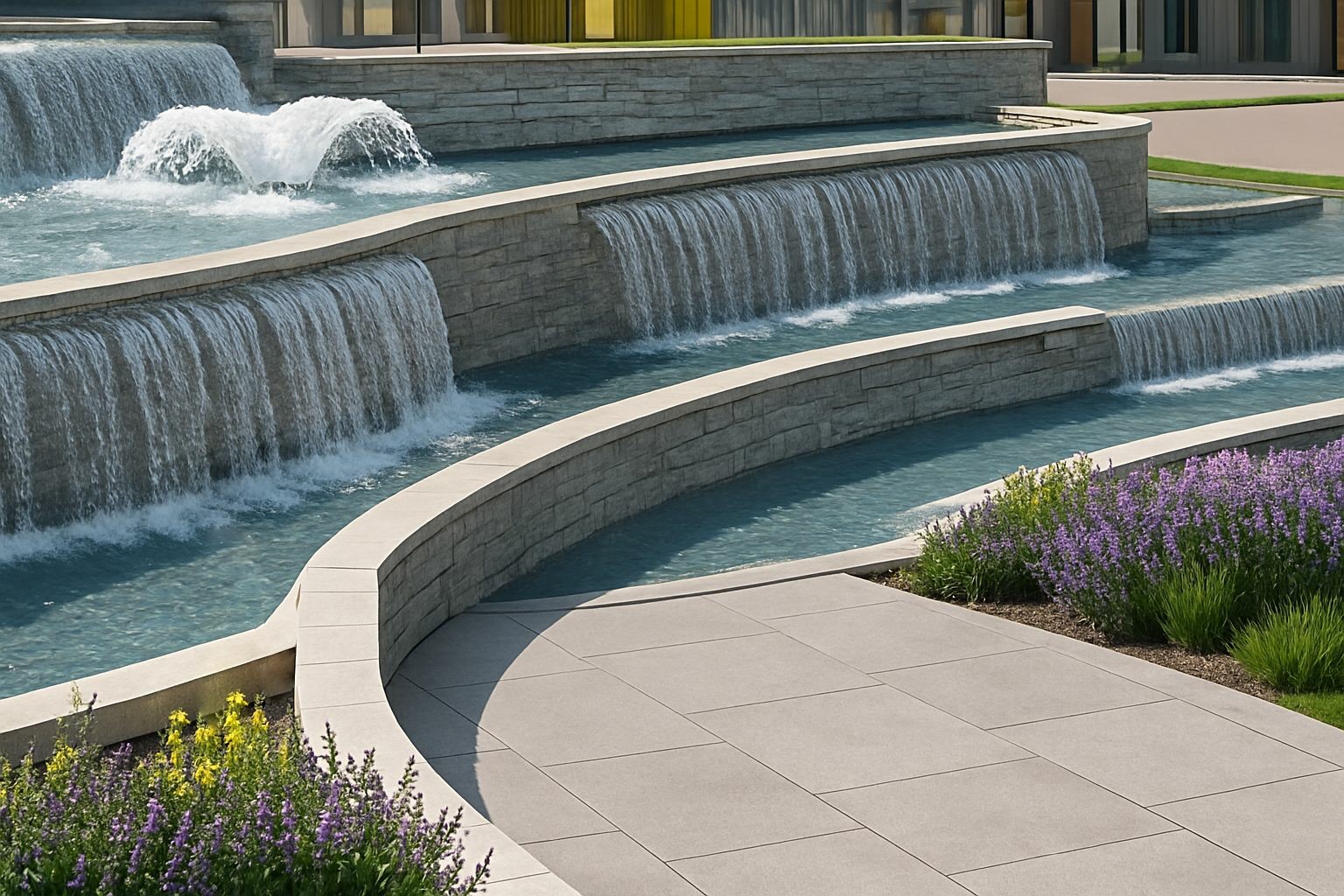 Просторный пешеходный бульвар — с фонтанами, беседками, детскими комплексами и площадкой для йоги.